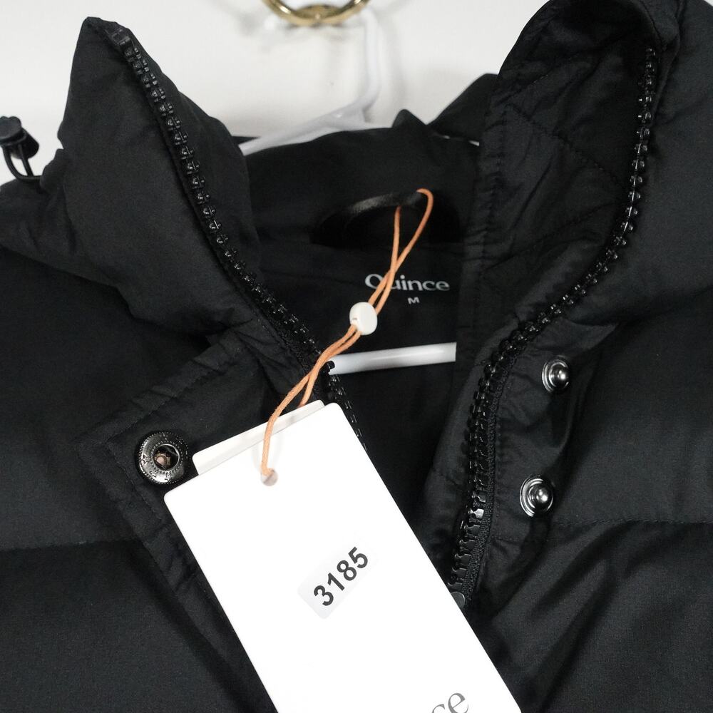 New Quince Women's M Responsible Down Long Puffer Jacket Hooded Black Luxe - Picture 7 of 11